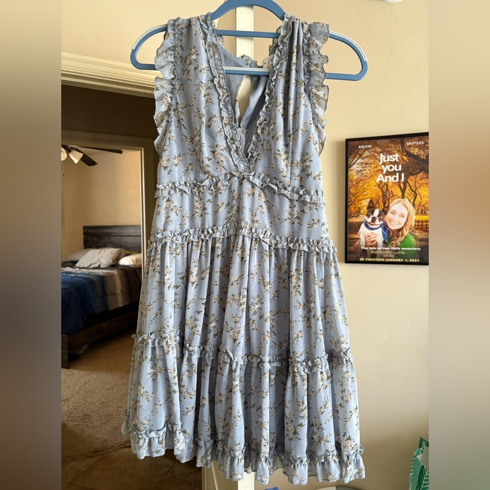 Floral Ruffle Dress in Light Blue